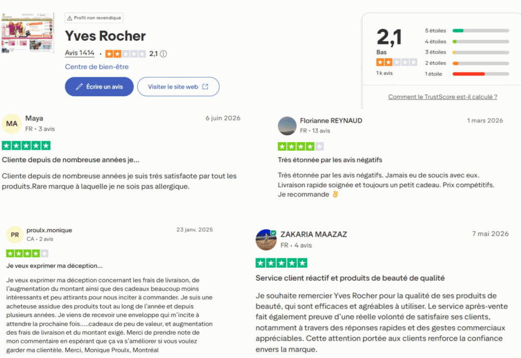 avis des clients sur yves rocher