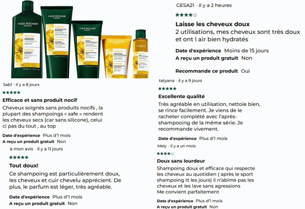 avis des clients sur yves rocher shampoing