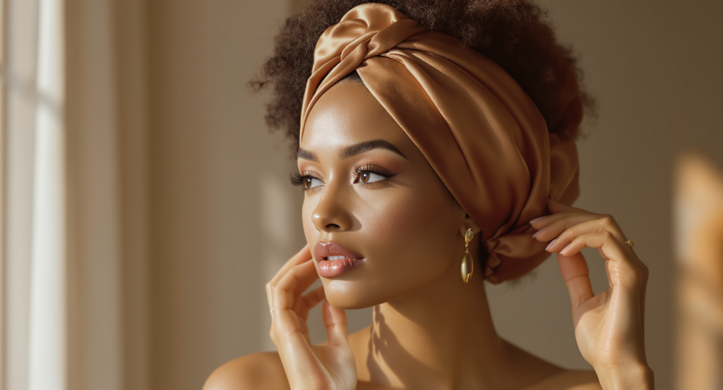 Turban en satin : pourquoi c&rsquo;est l&rsquo;accessoire indispensable des cheveux bouclés et frisés