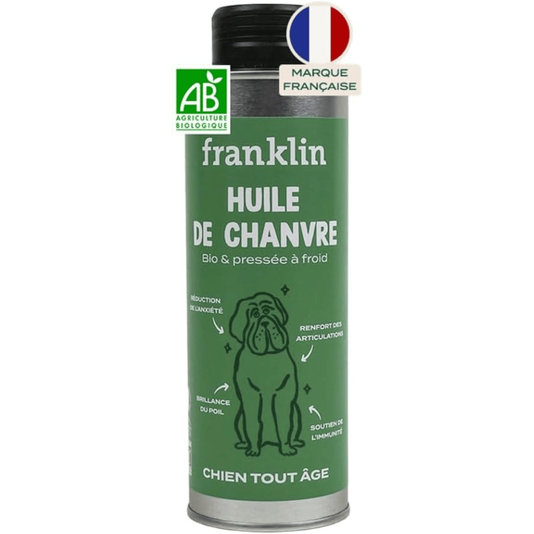Franklin Pet Food huile de chanvre bio pour chien 250 ml pressée à froid fabriqué en France