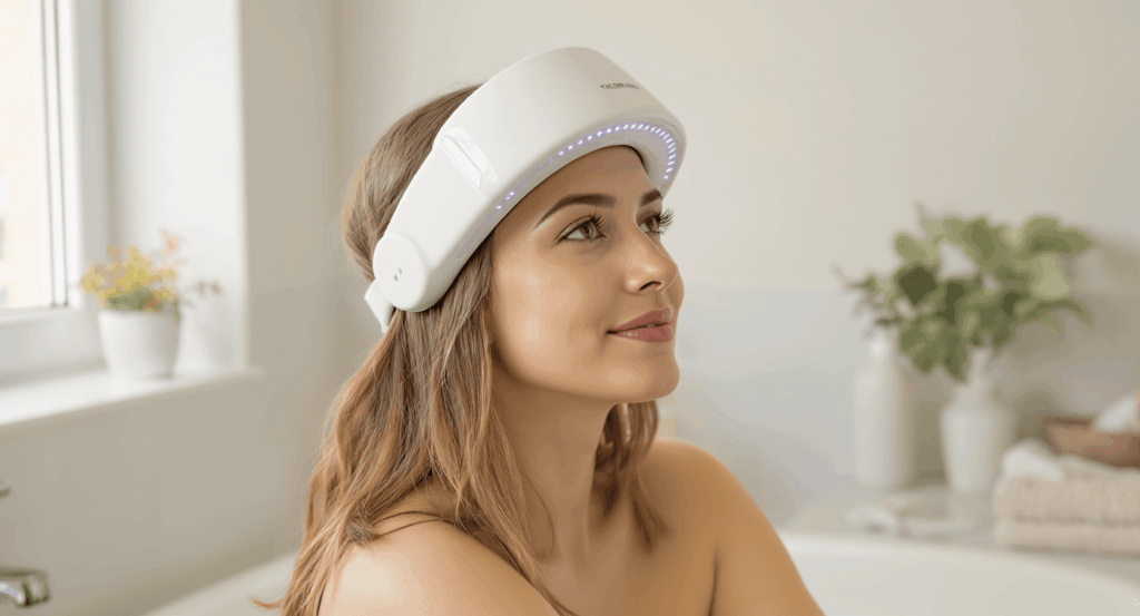 Personne utilisant un currentBody casque cheveux