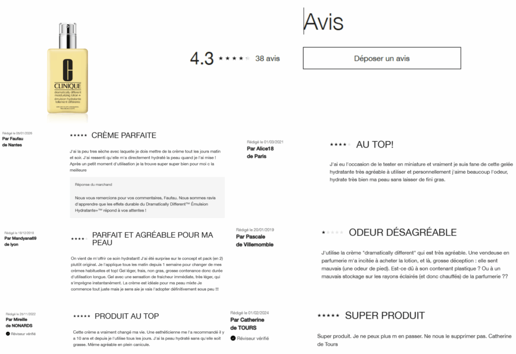avis des clients sur clinique moisturizing