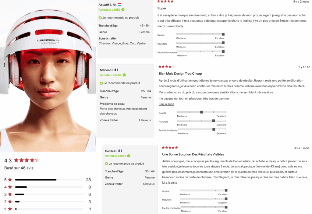 avis des clients sur currentBody casque cheveux