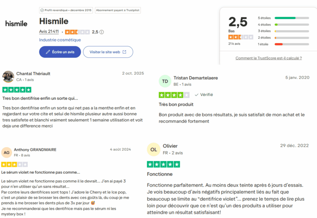 avis des clients sur hismile