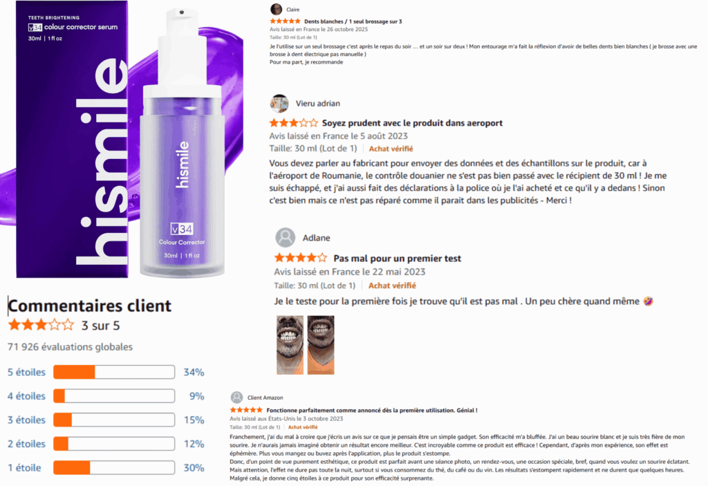 avis des clients sur hismile V34