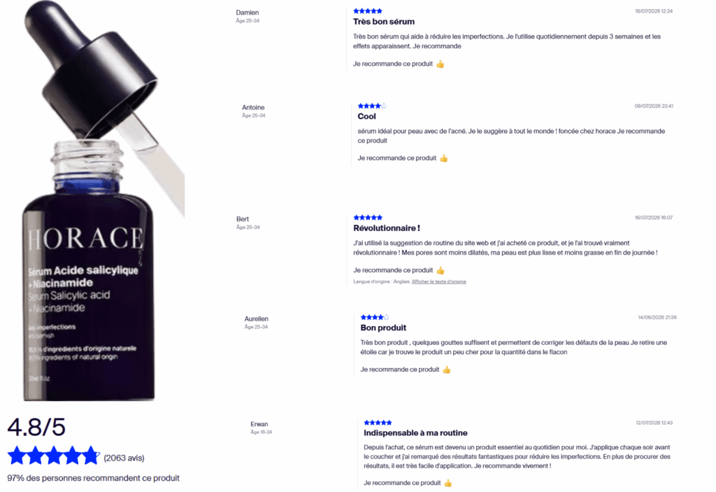 avis des clients sur horace acide salicylique