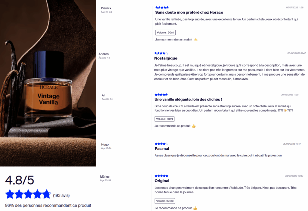 avis des clients sur horace vintage vanilla