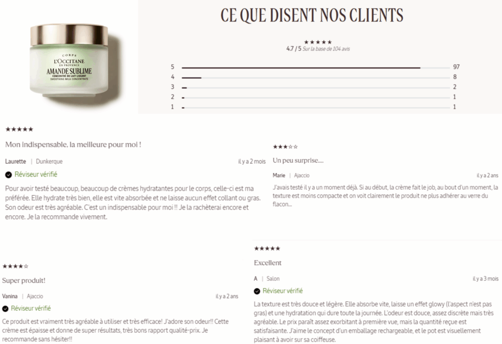 avis des clients sur la crème immortelle l'occitane