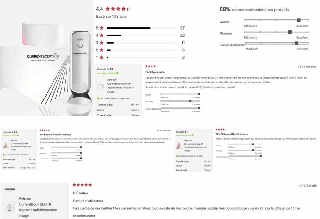 avis des clients sur radiofréquence currentbody