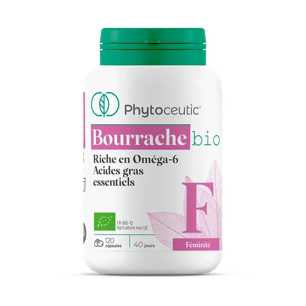 Phytoceutic huile de bourrache bio capsules pression à froid peaux sensibles