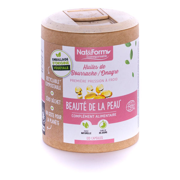 Nat&Form huile de bourrache et onagre bio 120 capsules confort féminin peau