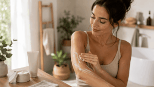 Application d’une crème réparatrice sur le corps