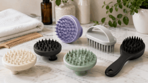 Brosses en silicone sur comptoir de spa