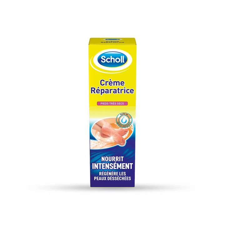 Scholl crème réparatrice pieds très secs urée kératine huile macadamia grande surface