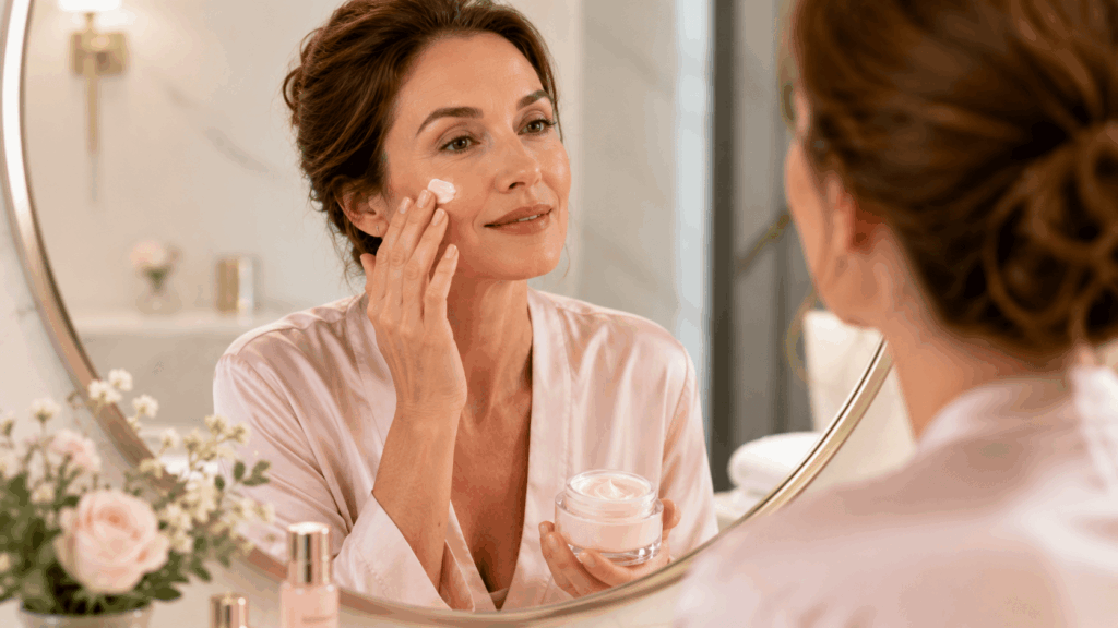 Femme appliquant son soin liftant