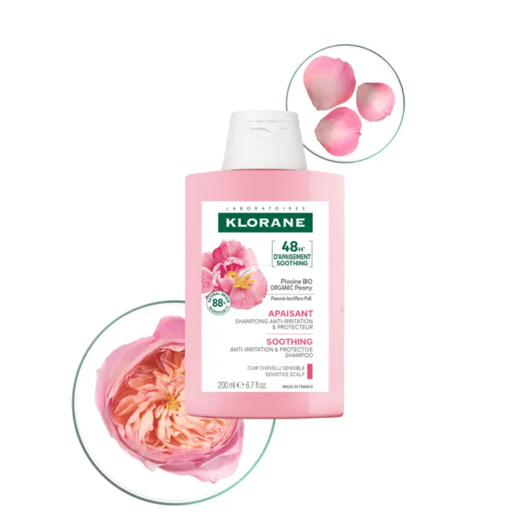 Klorane shampooing apaisant pivoine de Chine cuir chevelu sensible irrité rougeurs naturel pharmacie