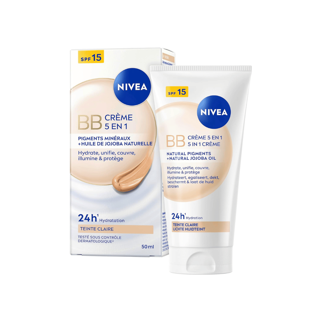 NIVEA BB Crème 5 en 1 teinte claire SPF 15 jojoba hydratation 24H quotidien budget