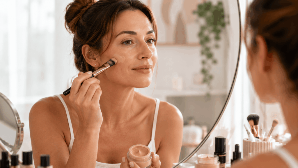 Une femme utilisant un fond de teint crème