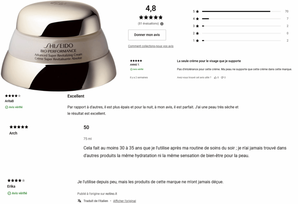 avis des clients sur bio-performance shiseido