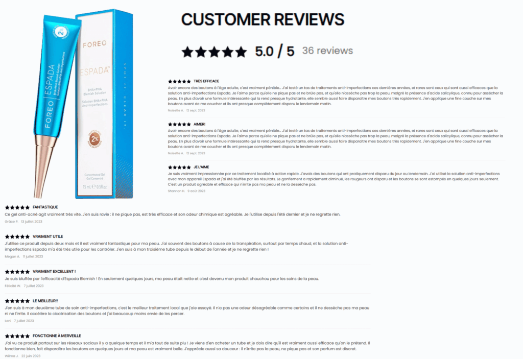 avis des clients sur foreo espada