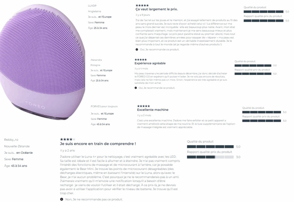 avis des clients sur foreo luna
