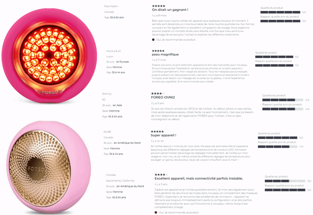 avis des clients sur foreo ufo