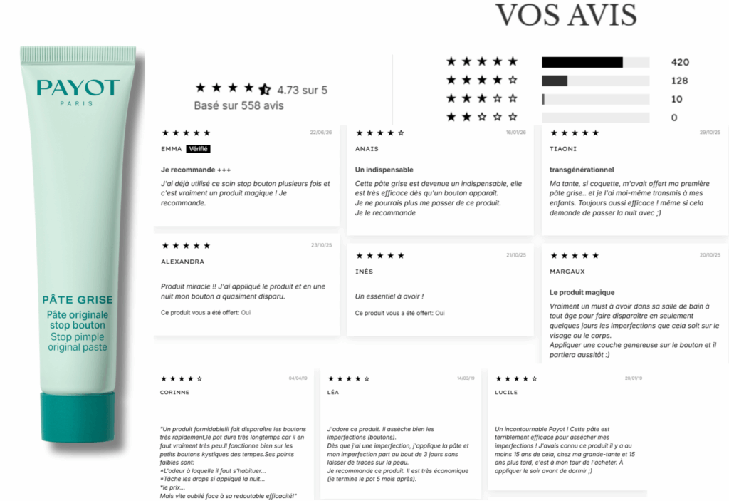 avis des clients sur la pâte grise payot