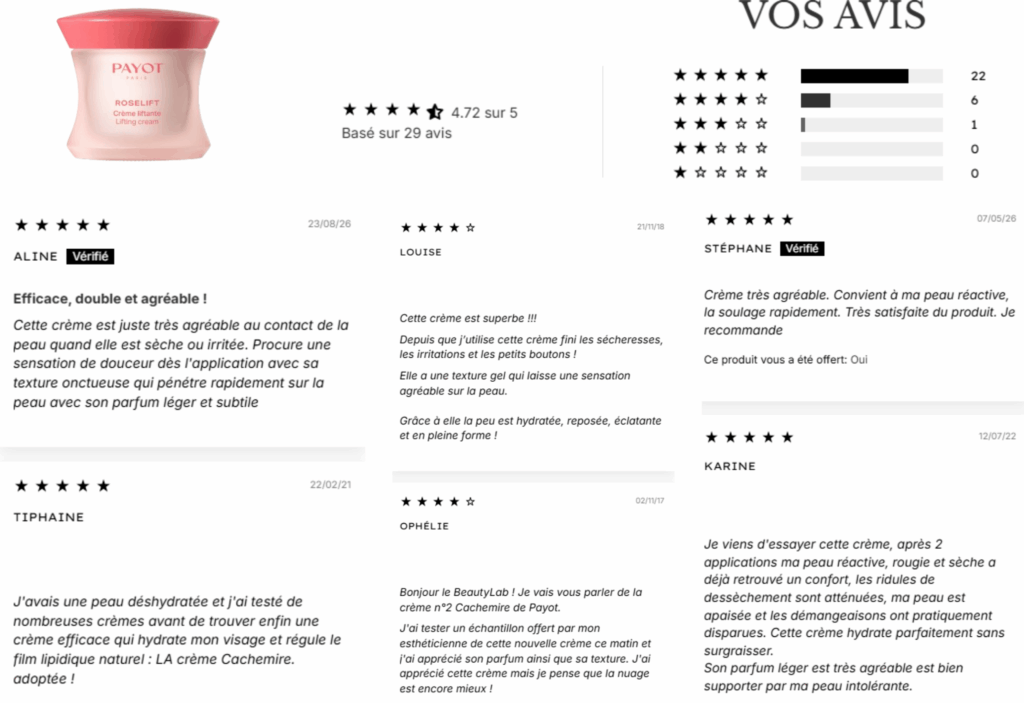 avis des clients sur le crème cachemire payot
