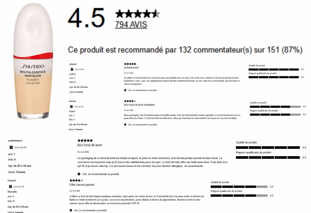 avis des clients sur le fond de teint shiseido