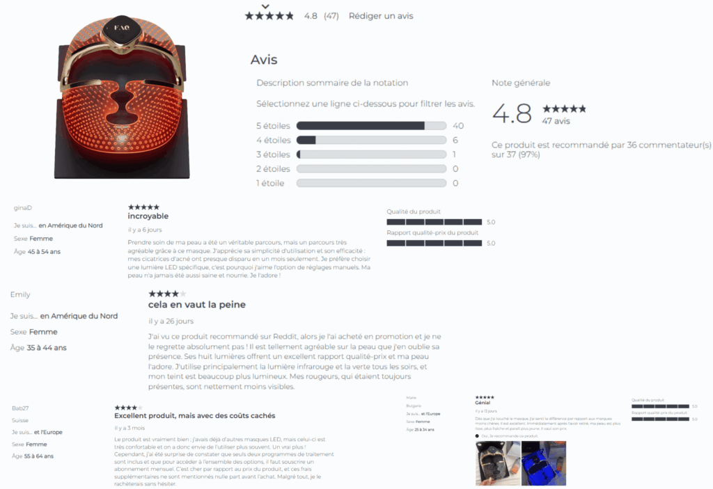 avis des clients sur le masque led foreo