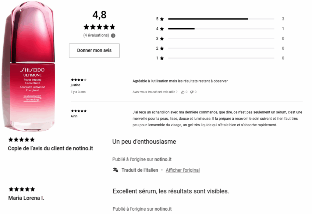 avis des clients sur le sérum shiseido