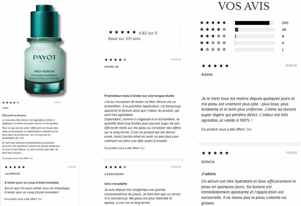 avis des clients sur néo sérum payot