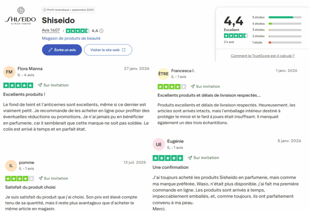 avis des clients sur shiseido