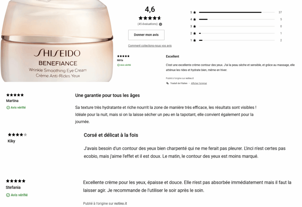 avis des clients sur shiseido contour des yeux