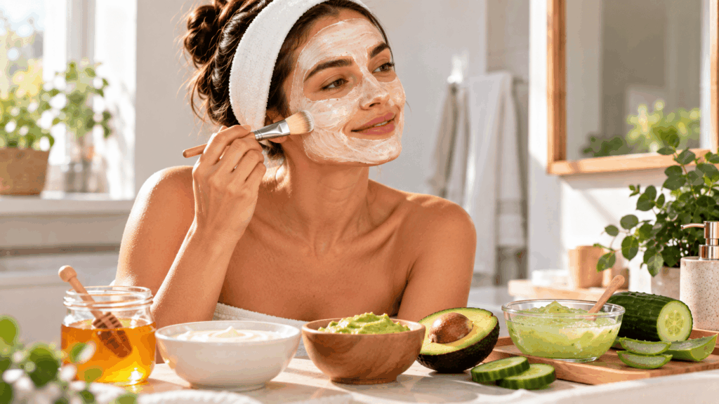 Une femme profitant d’un masque hydratant maison