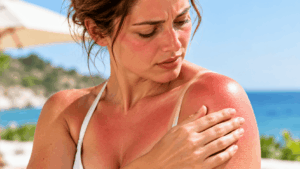 Femme aux épaules brûlées par le soleil